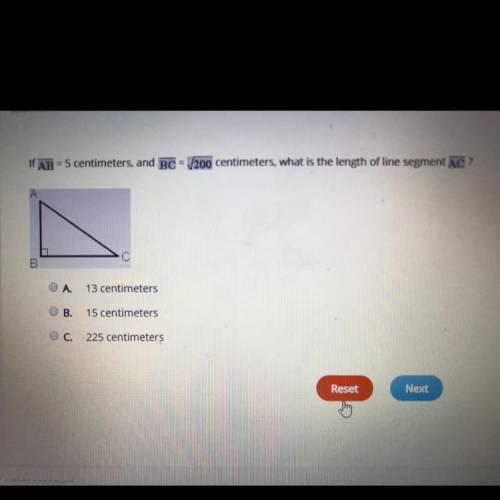 If AB = 5 centimeters, and BC= 200 centimeters, what is the length of line segment AC ? A. 13 centim