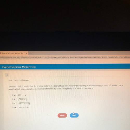 Select the correct answer. Statistical models predict that the price (in dollars) of a 500 GB hard d