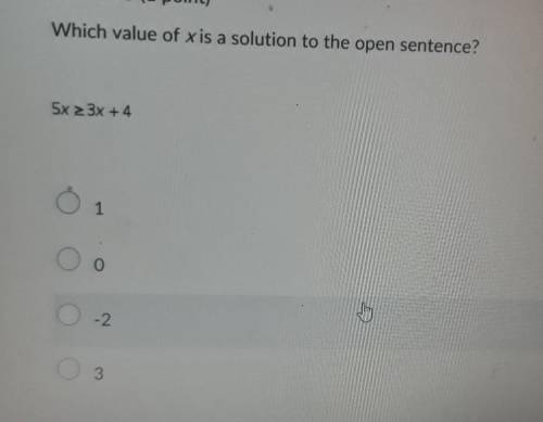 Which value of x is a solution to the open sentence