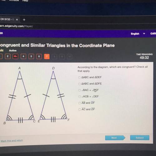 According to the diagram, which are congruent? Check all that apply.