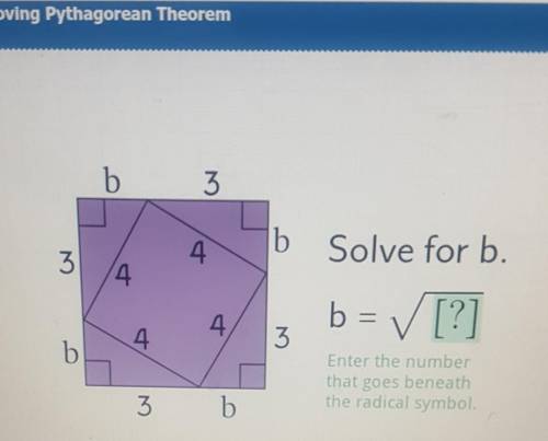 Solve for B. Enter the number that goes under the radical Symbol