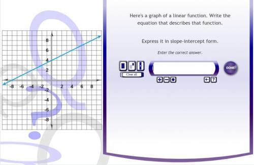 Here's a graph of a linear function. Write the equation that describes that function.  (Express it i