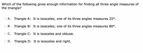 Question 23: Please help, which of the following gives enough information for finding all three angl