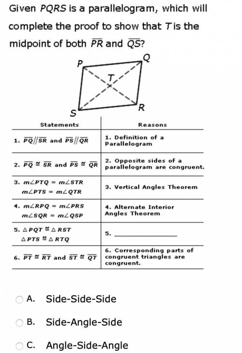 Question 1: Please help, which will complete the proof to show that T is the midpoint of both PR and