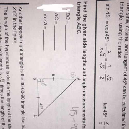 BC=  AC= m When it’s a 45-45-90 triangle