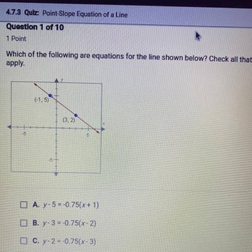 Which of the following are equations for the line shown below? Check all that apply. HELP PLEASE. WI