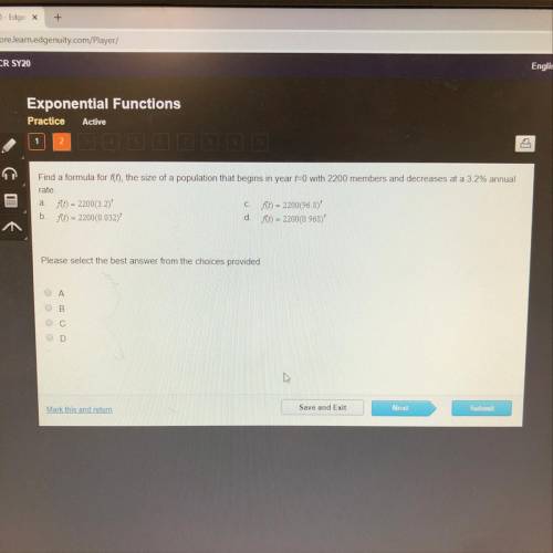 Find a formula for f(t), the size of a population that begins in year t=0 with 2200 members and decr