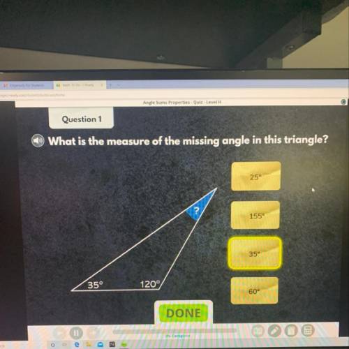 What is the measure of the missing angle in the triangle?