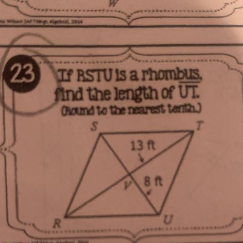 If RSTU is rhombus find the length of UT