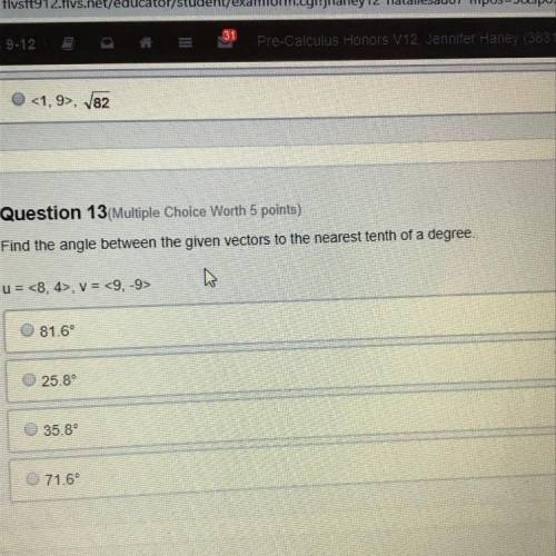 Find the angle between the given vectors to the nearest temth of a degree u = <8,4>, v=<9,