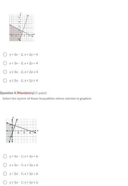 Select the system of linear inequalities whose solution is graphed.. I really need help so please he