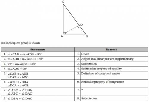 What is the missing reason for the seventh statement? a. CPCTC b. AA postulate c. All right triangle