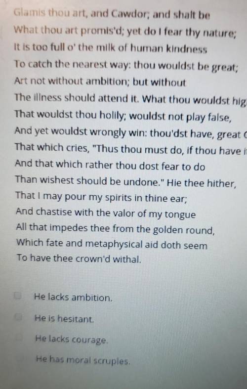 In this excerpt from act 1, scene V, of Macbeth, what does lady Macbeth imply about Macbeth?
