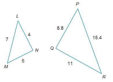The two triangles below are similar. Which pair are corresponding sides? LN and MN MN and QR LM and