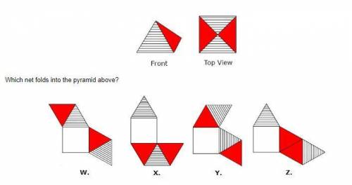 Which net folds into the pyramid above? (please help ill give 50 points)