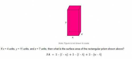 What is the surface area of the rectangular prism shown? A. 298 square units B. 166 square units C.