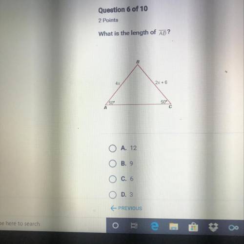 What is the length of AB? A.12 B.9 C.6 D.3