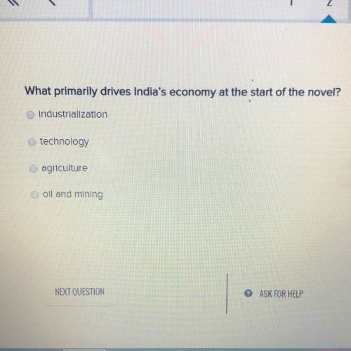 What primary drives India's economy at the start of the novel? Industrialization technology agricult