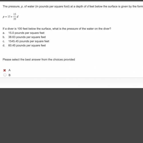 The pressure, p, of water (in pounds per square foot) at a depth of d feet below the surface is give