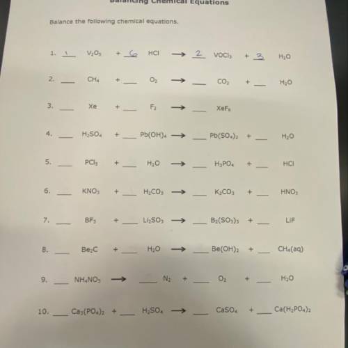 Balancing chemical equations, please answer and show work.