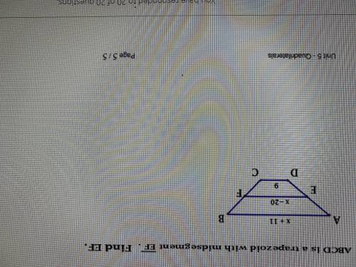 ABCD is a trapezoid with mid segment EF. Find EF