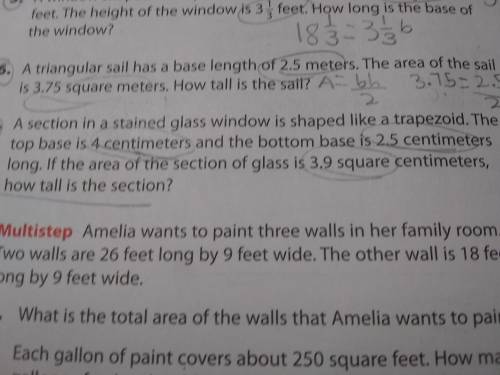 A triangle sail has a base length of 2.5 meters the area of the sail is 3.75 meters. How tall is the