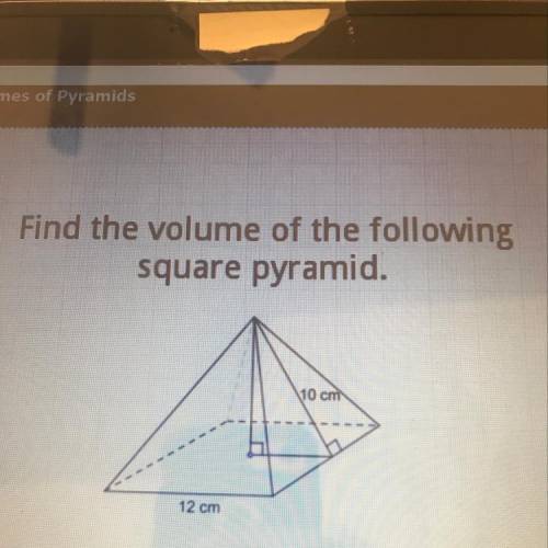 Find the volume of the following square pyramid