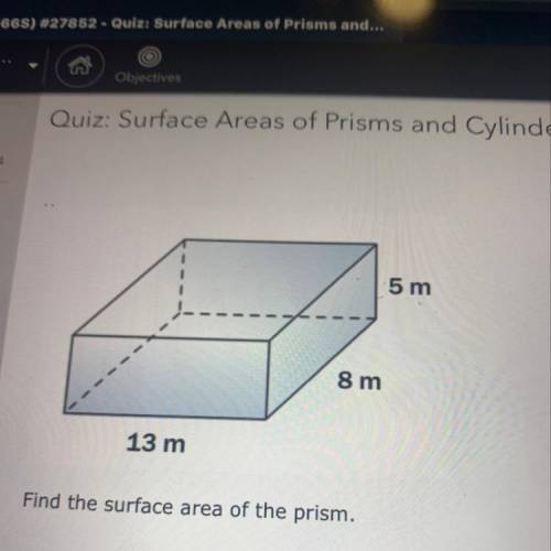 Find the surface area of the prism. O 418 m2 314 m2 440 m2 520 m2