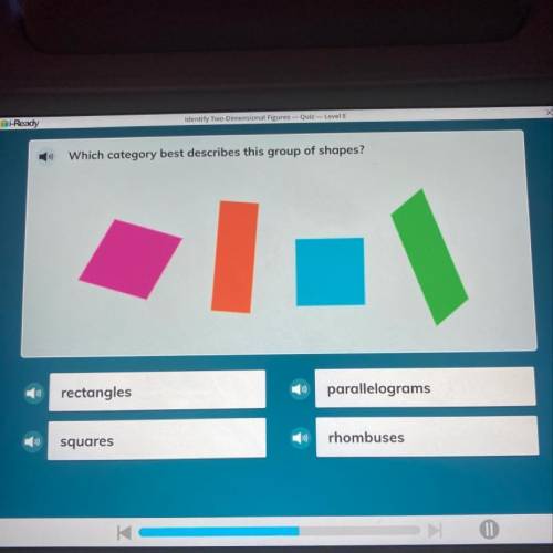 » Which category best describes this group of shapes? rectangles parallelograms squares rhombuses