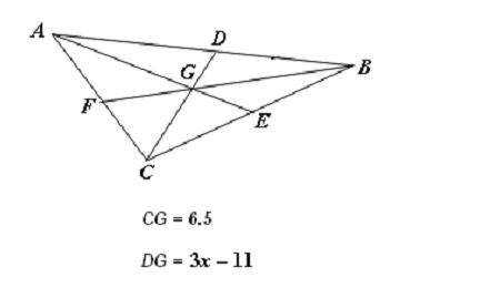 Segments CD, AE, and BF are medians of triangle ABC. What is the value of x? A. x = 3.7 B. x = 4.75