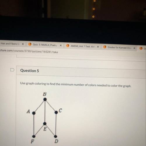 Use graph coloring to find the minimum number of colors needed to color the graph. 2 3 4 5