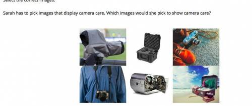 Sarah has to pick images that display camera care. Which images would she pick to show camera care?