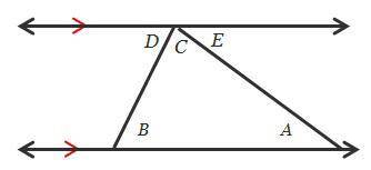 Lines DE and AB are parallel. Which angles represent alternate interior angles? angles A and C angle