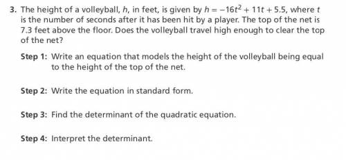 The height of a volleyball, h, in feet, is given by h = −16t^2 + 11t + 5.5, where t is the number of