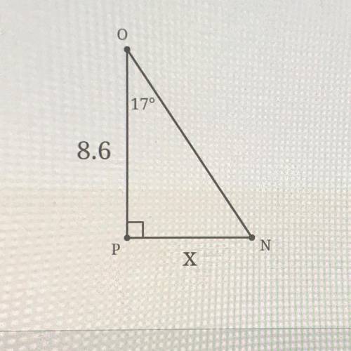 In ANOP, the measure of ZP=90°, the measure of 20=17°, and OP = 8.6 feet. Find the length of PN to t