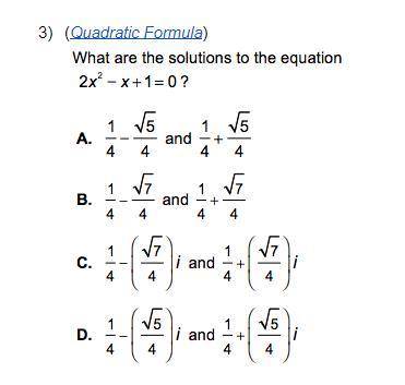 Please answer this!  What are the solutions to the equation? Show your work 2x²-x+1= 0 Image shows t