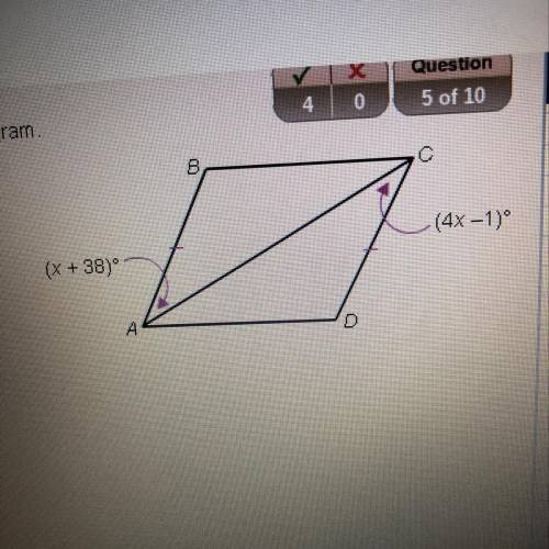 Find the value of x for which ABCD must be a parallelogram.