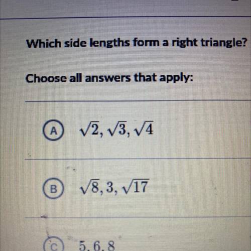 Which side lengths form a right triangle?