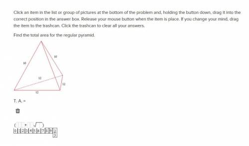 Find the total area for the regular pyramid. T. A. =