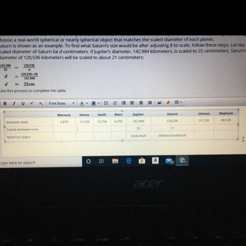 The table shows the diameters of planets in our solar system. Assume that a basketball whose diamete