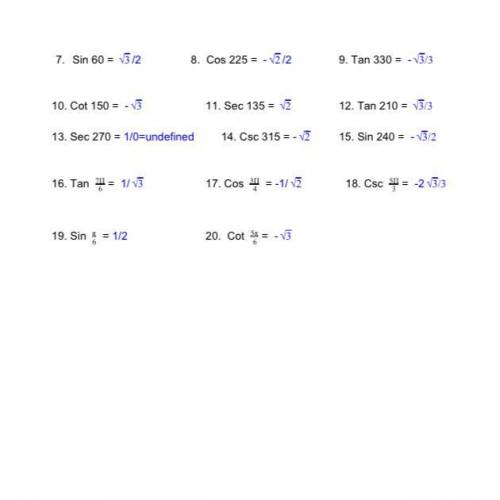 By any chance are these answers in simplest radical form ?