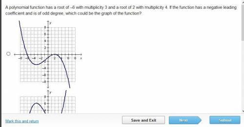 A polynomial function has a root of –6 with multiplicity 3 and a root of 2 with multiplicity 4. If t