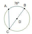 Circle D is shown. Angle A C B intercepts arc A B. Arc A B has a measure of 76 degrees.What is the m