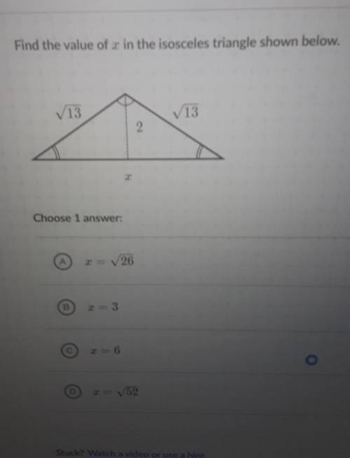 Find the value of X in the isosceles triangle shown.