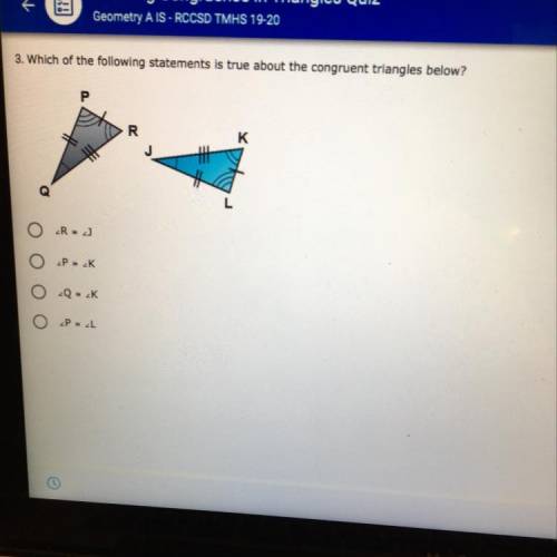 Which of the following statements is true about the congruent triangles belo Pls need help ASAP