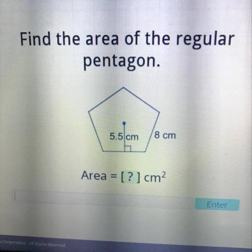 Find the area of the regular pentagon 5.5 cm Cm Area = [?] cm?