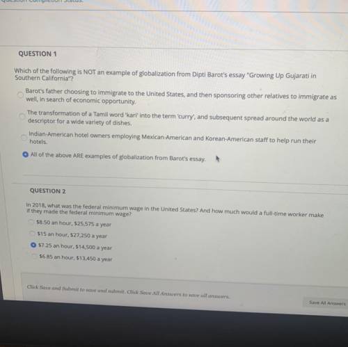 Question 1, which is not an example of globalization?