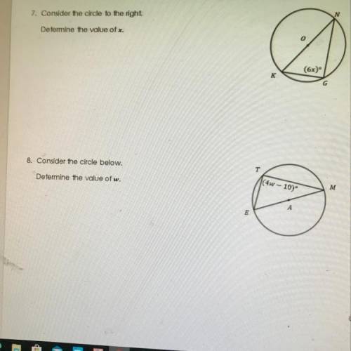 Determine the value of x and w