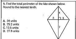 Find the total perimeter of the kite shown below. round to the nearest tenth . pleas use step by ste