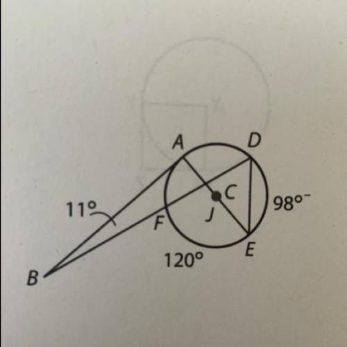 Use the circle with center J. Match each angle or arc on the left with its measure on the right. Ind